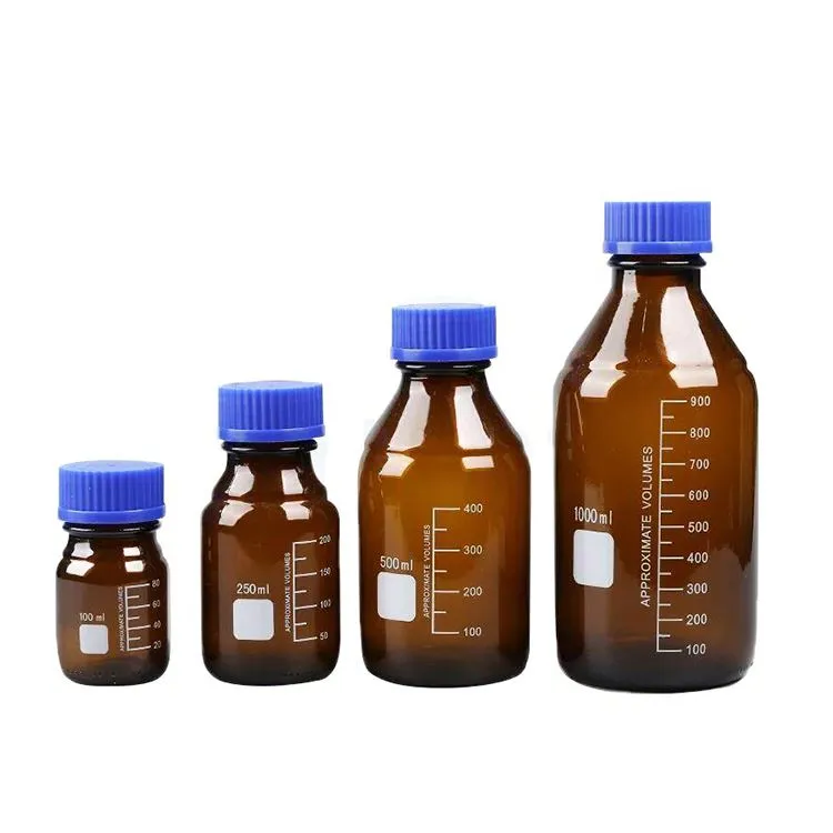 Borosilicate Amber Glass Media Bottle With Plastic Blue Screw Cap