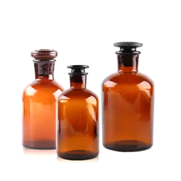 Laboratory Amber Glass Narrow Mouth Reagent Bottle With Glass Stopper