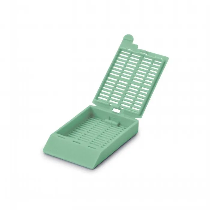 Cassetes de incorporação de plástico de tecido verde e branco com furo quadrado e tampa